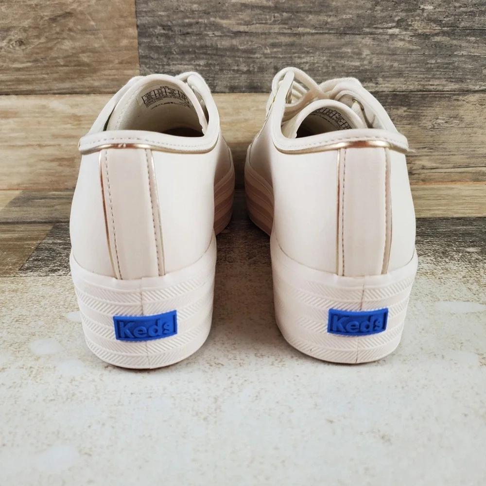 Keds Triple Up Womens Tennis Shoes Sz 8 M White Gold Leather Lace Up Platform